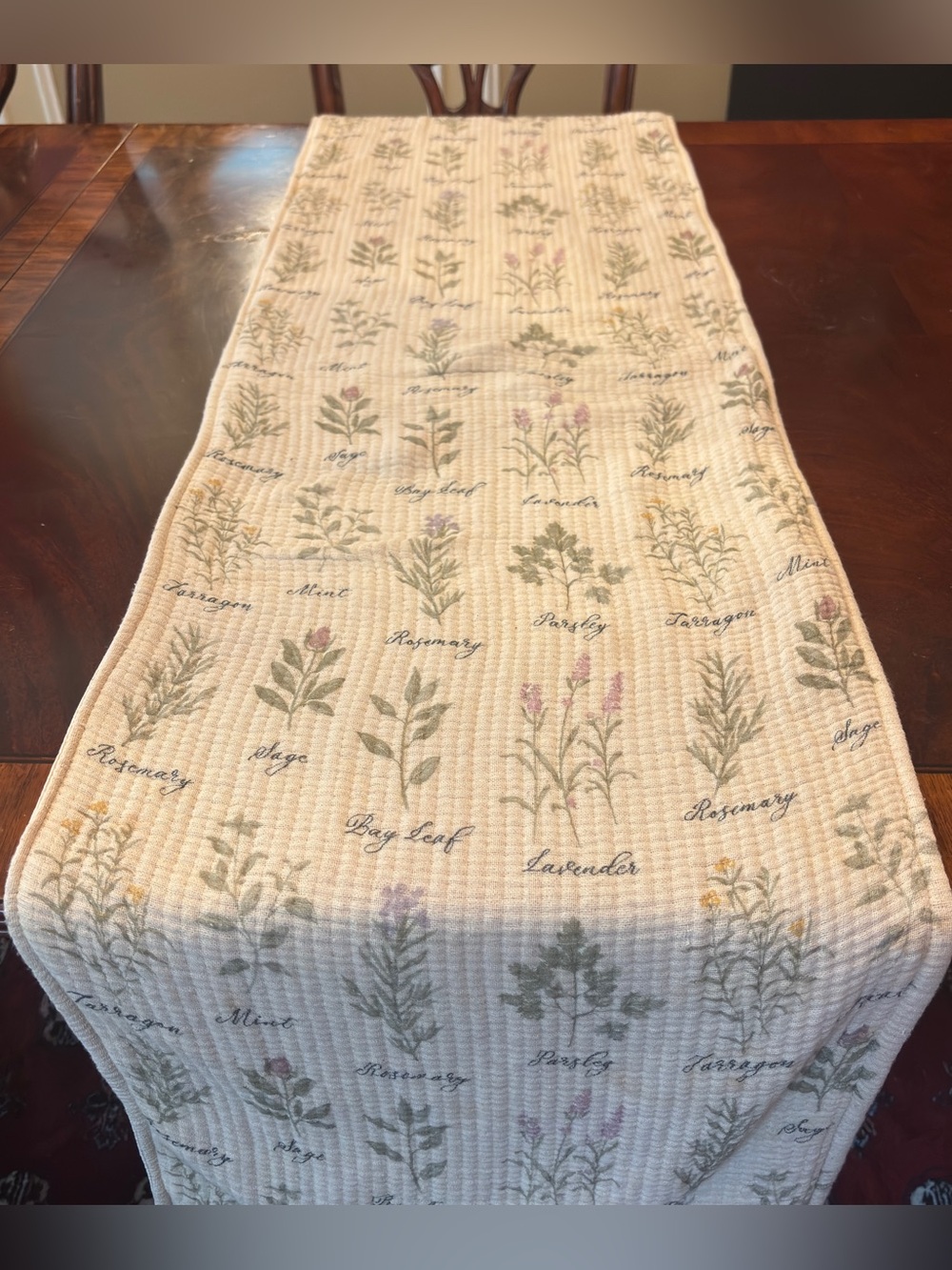 Herb Print Cotton Muslin Table Runner Lined Farmhouse Cottagecore Boho 16x80